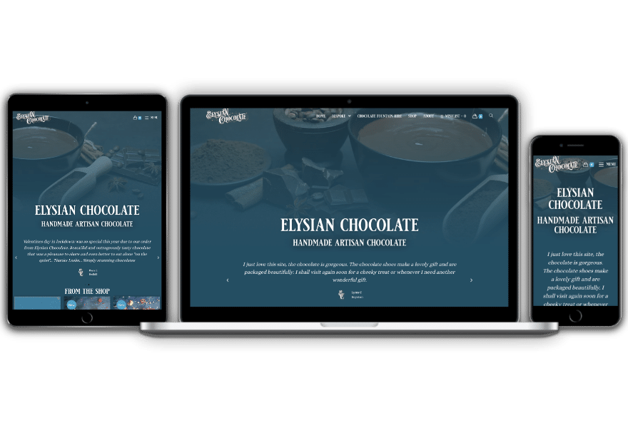 Elysian Chocolate website designed by Websites by Dave Parker